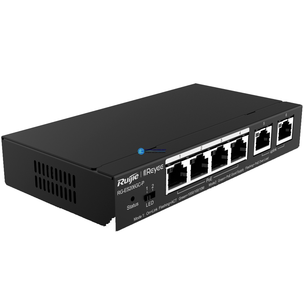 Коммутатор управляемый 6 портов 10/100/1000 Мб/с 4xPoE+, 12 Гб/с  RG-ES206GC-P 00-00016791 Ruijie купить в Москве оптом и в розницу, низкие  цены, с доставкой по России в СветЭлектро