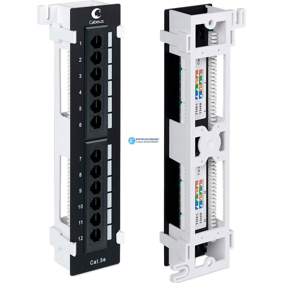 Патч-панель настенная, 12 портов RJ-45, категория 6, с подставкой, Du  (PL-12-Cat.6-WL-Dual IDC) 7954c Cabeus купить в Москве оптом и в розницу,  низкие цены, с доставкой по России в СветЭлектро